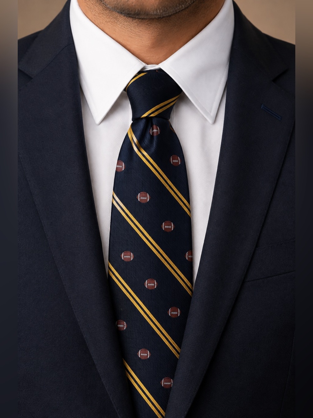 Croft & Barrow mens tie navy yellow football pattern theme College Pro Sport